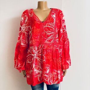 NWT Avenue 20 Plus Size Orange Red Plus Size Top Boho Bell Sleeve Tunic Top